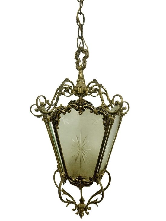 Vintage Other - Vintage Spanish Rococo Style Etched Glass Wired Pendant Light